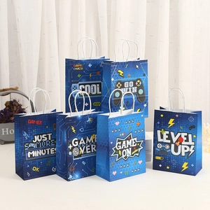 Set aus sechs blauen Gaming-Geschenktüten aus Papier für Partys und Veranstaltungen