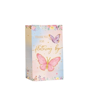 Floral butterfly kraft paper gift bag with Thank You gold glitter text and gradient colors