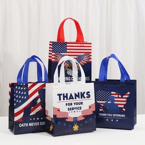 Veterans Day Patriotic Gift Bags Non-Woven Laminated Tote Bag US Flag Soldier Eagle Print Memorial Day Party Favor Bag