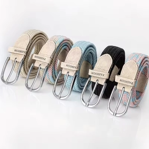 Unisex Elastic Braided Belt No Hole Stretch Canvas Waistband Alloy Pin Buckle Casual Versatile Fashion Woven Belt For Jeans