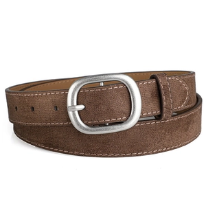 Cintura vintage da donna in pelle scamosciata marrone con fibbia ovale opaca