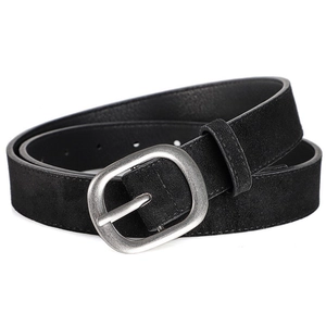 Cintura da donna in finto camoscio nero con fibbia ad ardiglione argento vintage