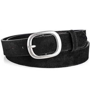 Cintura vintage in finto camoscio nero da donna con fibbia argentata opaca