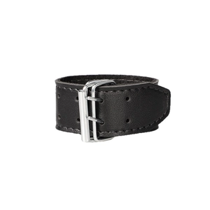 Punk style 23mm black leather watch strap with double pin buckles and pebble texture