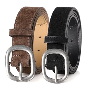 Cintura da Donna Effetto Scamosciato in Pelle PU Con Fibbia ad Ardiglione Argento Vintage Cinturino Casual Retro per Jeans