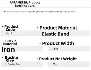 Specifiche dettagliate della cintura in nylon elasticizzato, larghezza 3,8cm, peso 125g