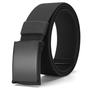 Elastic nylon woven belt for men with matte black smooth buckle and military style