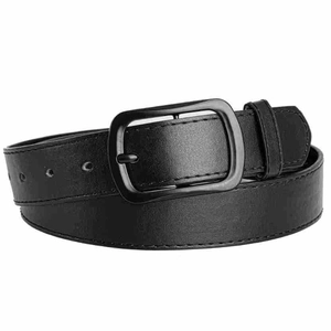 Cintura classica uomo in pelle PU nera con fibbia rettangolare opaca e cuciture sottili