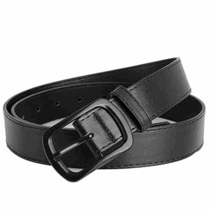 Cintura uomo vintage in pelle PU nera con fibbia ad ago rotonda e cuciture rifinite