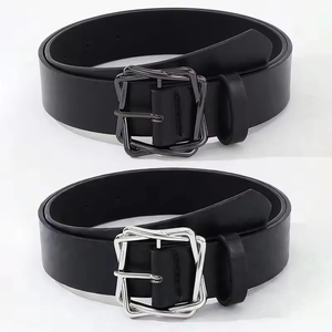 Minimalist PU Leather Belt For Women Men With Geometric Square Interlocking Metal Pin Buckle Fashion Casual Jeans Waist Belt
