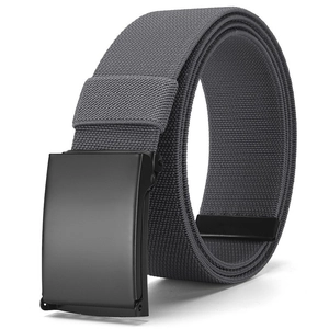 Men's dark gray woven elastic stretch belt with a black matte smooth buckle