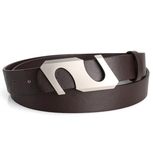 Women's minimalist S-buckle slim leather belt in dark brown for jeans and dresses