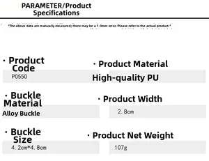Detailed size specifications for women's punk belt with dimensions and material info