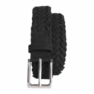 Handwoven black belt with vintage silver buckle for casual wear and denim jeans