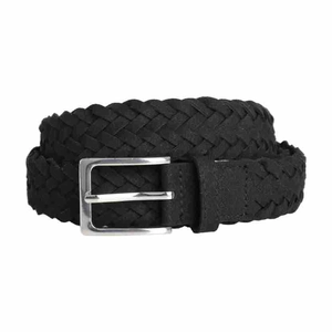 Handwoven black leather belt with silver square buckle for jeans, casual vintage style