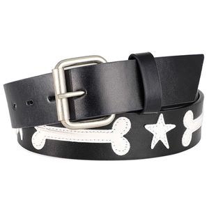 Women's PU Belt With Bone Star Applique Simple Alloy Pin Buckle Casual Waist Belt For Jeans Black White Y2K Accessories