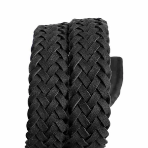 Detailed close-up of the vintage black braided texture and intricate handwoven strap
