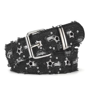 Women Star Grommet Punk Belt Y2K Harajuku Style PU Leather Waistband Distressed Frayed Edge Vintage Jeans Belt For Daily Casual