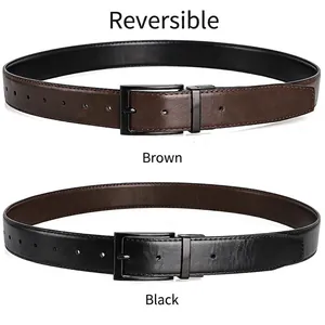 Classic reversible men's leather belt in black and coffee with matte pin buckle