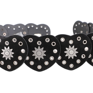 Bohemian black leather heart belt with silver star studs for western cowboy jeans