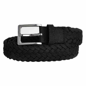 Handwoven black belt for men and women with vintage silver pin buckle for denim jeans
