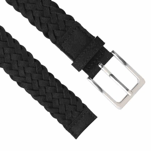 Handwoven black belt with silver square buckle for jeans, vintage minimalist style