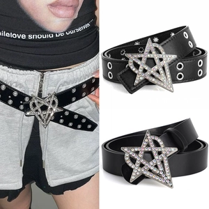 Ceinture à Strass Étoile Punk Y2K pour Femmes Hommes Gothique Streetwear Individualité Œillet Ceinture en Similicuir Accessoires de Mode