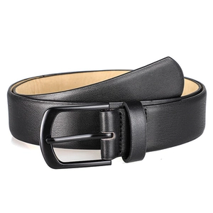 Men's fashion black leather belt with matte buckle and lychee texture for jeans