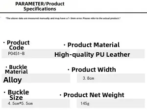 Gedetailleerde maattabel voor vintage koeienprint PU-leren riem met legering gesp