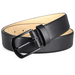 Men's fashion black leather belt with matte buckle and classic lychee texture for jeans