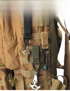 Close-up of tactical nylon webbing buckle mounted on a MOLLE system outdoor backpack