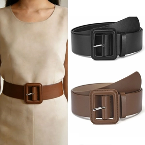 Women Fashion Wide Corset Belt Large Square Leather Wrapped Buckle PU Leather Waist Belt For Dress Coat Suit Jacket