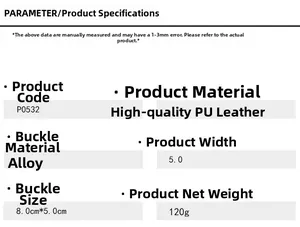 Detailed size chart for the wide PU leather belt with alloy buckle and 5.0cm band width