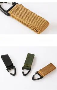 Tactical nylon webbing carabiner with triangular hook shown in black, green and khaki colors