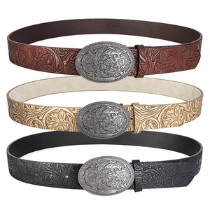 Cintura Western Cowboy Vintage Per Uomo Donna Motivo Floreale a Rilievo Cintura in Pelle PU Con Fibbia Intagliata in Lega Grande Accessori Jeans Retro Punk