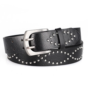 Vintage Punk Metal Rivet Belt For Men Women Alloy Double Prong Buckle PU Leather Waistband Fashion Streetwear Pants Belt