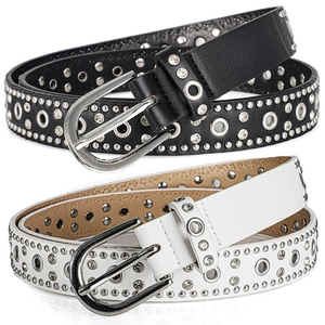 Punk Style Rhinestone Studded PU Leather Belt For Women Y2K Vintage Rivet Decorative Waistband For Jeans Silver Pin Buckle