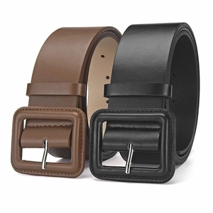 Modern leather belts with leather-wrapped square buckles in black and dark brown colors