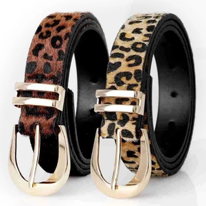 Ceinture Imprimé Léopard Femme Mode en Cuir PU Avec Boucle à Ardillon en Alliage d'Or pour Jeans Décontracté Rétro