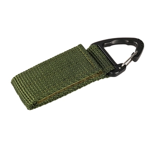 Tactical nylon webbing keychain with army green strap and black triangular D-ring hook