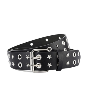 Schwarzer Ledergürtel im Punk-Stil mit Sternennieten und Doppelösen für Jeans