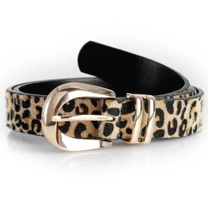 Ceinture léopard pour femme en poils de poney avec boucle ovale dorée élégante