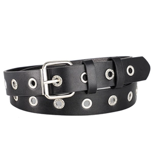 Punk PU Leather Belt With Rhinestone Eyelets Metal Square Pin Buckle Trendy Unisex Grommet Waist Belt For Jeans Streetwear