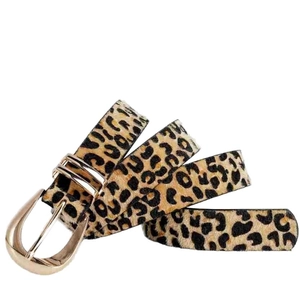 Ceinture femme à motif léopard en crin de poney avec boucle dorée pour jeans et robes