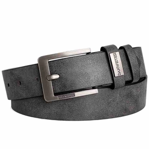 Classic men's vintage grey PU leather belt with a matte brushed metal needle buckle