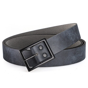 Men's vintage distressed PU leather belt with black matte pin buckle on white background