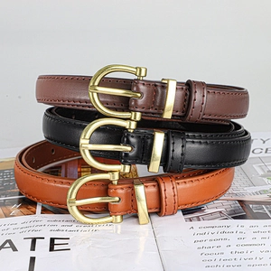 Vintage Women Thin PU Leather Belt Fashion Solid Color Pin Buckle Waistband For Jeans Dresses Retro Gold Horseshoe Buckle