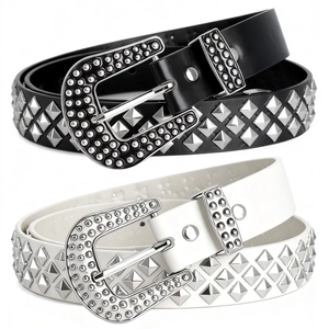 Ceinture en Cuir PU Cloutée Punk pour Femmes Hommes Style Y2K Hip Hop Rock Pyramide Rivet Ceinture Boucle en Alliage Ceinture Jean