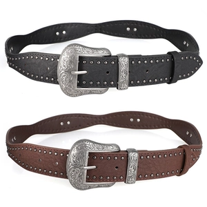 Ceinture Femme en Cuir PU Vintage Design Y2K Boucle Ardillon en Alliage Sculpté Rivets Décorative Mode pour Jupe Manteau
