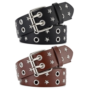 Punk Doppelstiftschnalle PU Ledergürtel Für Damen Herren Mode Sternnieten Metallösen Bund Gothic Streetwear Jeans Accessoire